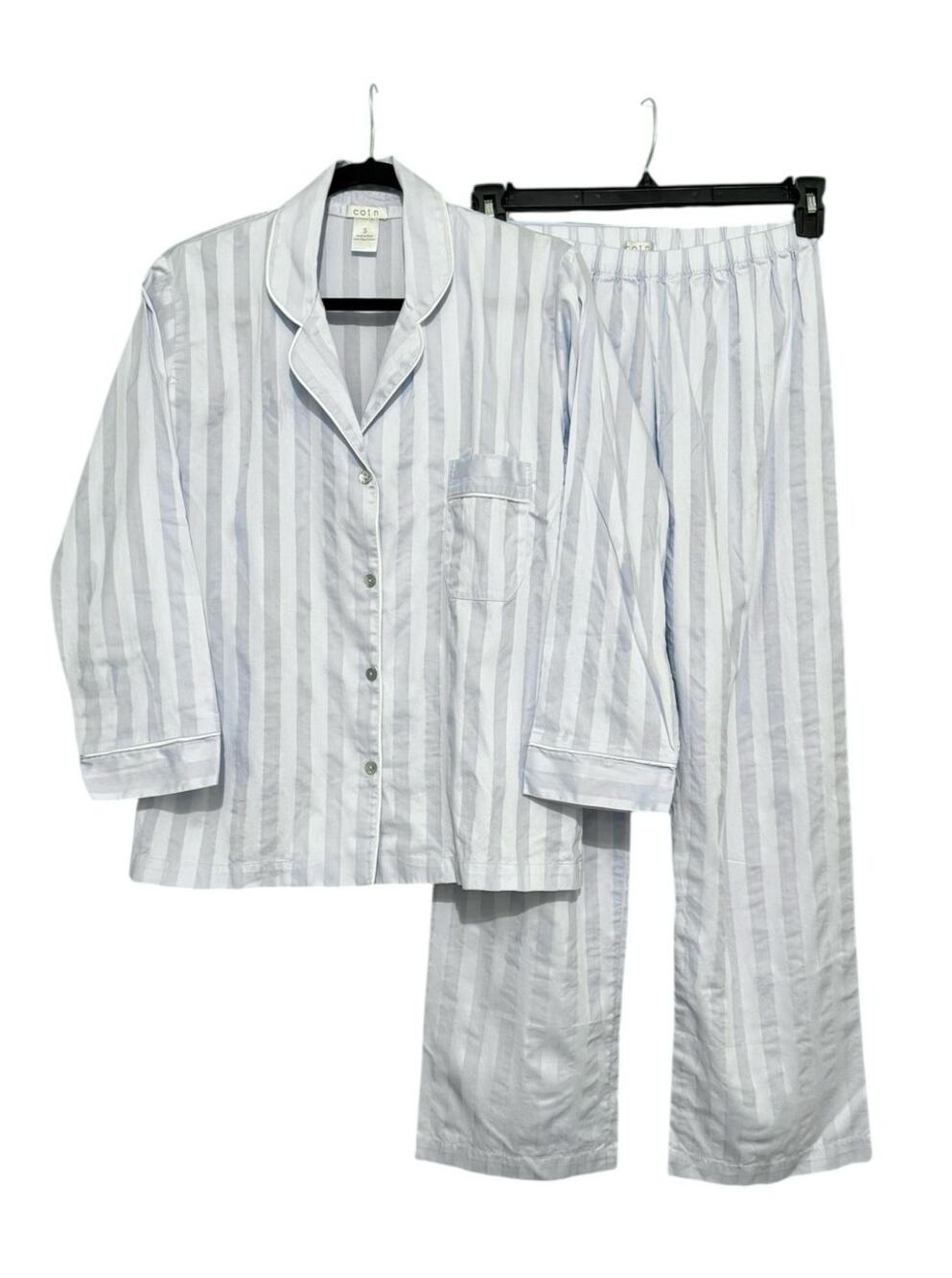 Cotn Pima Cotton Blue Stripe Pajama Set Women's Sm Peru Luxury Sleepwear